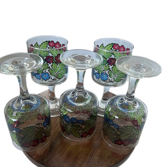Vintage Libbey Glassware Tiffany Foliage Stemmed Cocktail Wine Pedestal Glasses - Picture 4 of 8